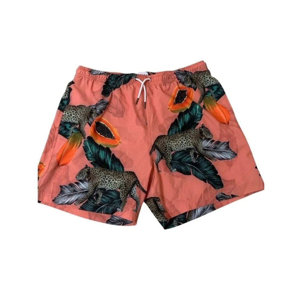 Mavrans Fruta Bomba Swim Shorts XXL Men's Pink Panther & Papaya Print Beach Surf